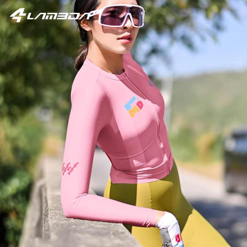 เสื้อเจอร์ซีย์นักปั่นผู้หญิงแขนยาวสลิมฟิตฤดูใบไม้ผลิ จักรยานเสือภูเขา เสื้อจักรยานเสือภูเขาระบายอากาศจักรยานขี่เสื้อผ้า