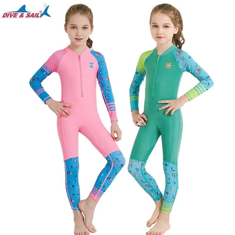 เด็กแขนยาว Lycra UV Protection ชุดว่ายน้ํา Sun One Piece ชุดว่ายน้ํา UPF 50+ Rash Guard Dive Skin Basic Wetsuit ชุดว่ายน้ํา