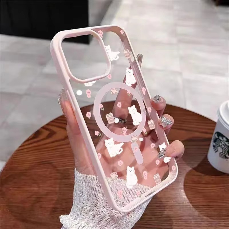 SAMSUNG สีชมพูน่ารักการ์ตูนแมวเคสโทรศัพท์สําหรับSamsung Galaxy S25 S26 Ultra S24 S23 FE Plusสําหรับแม่เหล็กชาร์จไร้สายกันกระแทก