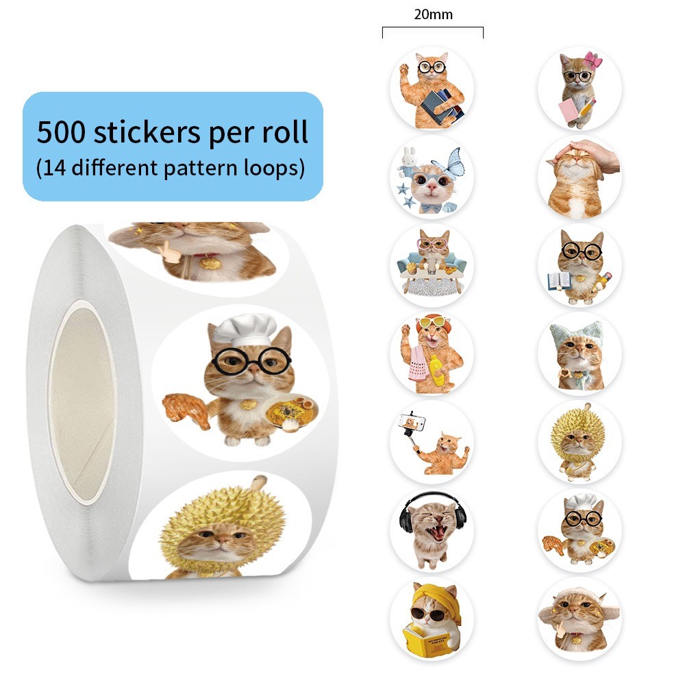 สติ๊กเกอร์ Cat Meme 500 ชิ้น/ม้วน, สติ๊กเกอร์ Emoji ตลกสําหรับแล็ปท็อป, เคสโทรศัพท์ & ตกแต่ง DIY