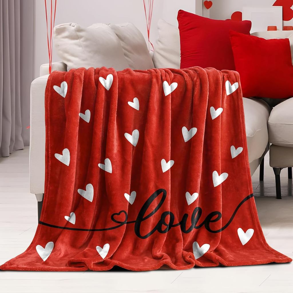 Tieshankao Valentines Day Blanket Throw Gifts Red Heart Pattern for Mom Wife Couch Sofa Bed Decor