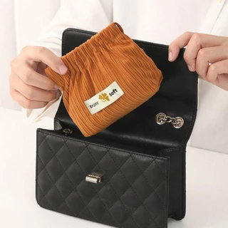 กระเป๋าเครื่องสำอางขนาดเล็ก LISAR ทำจากคอร์ดโรย ลายเรียบ สีเดียว พกพาสะดวก