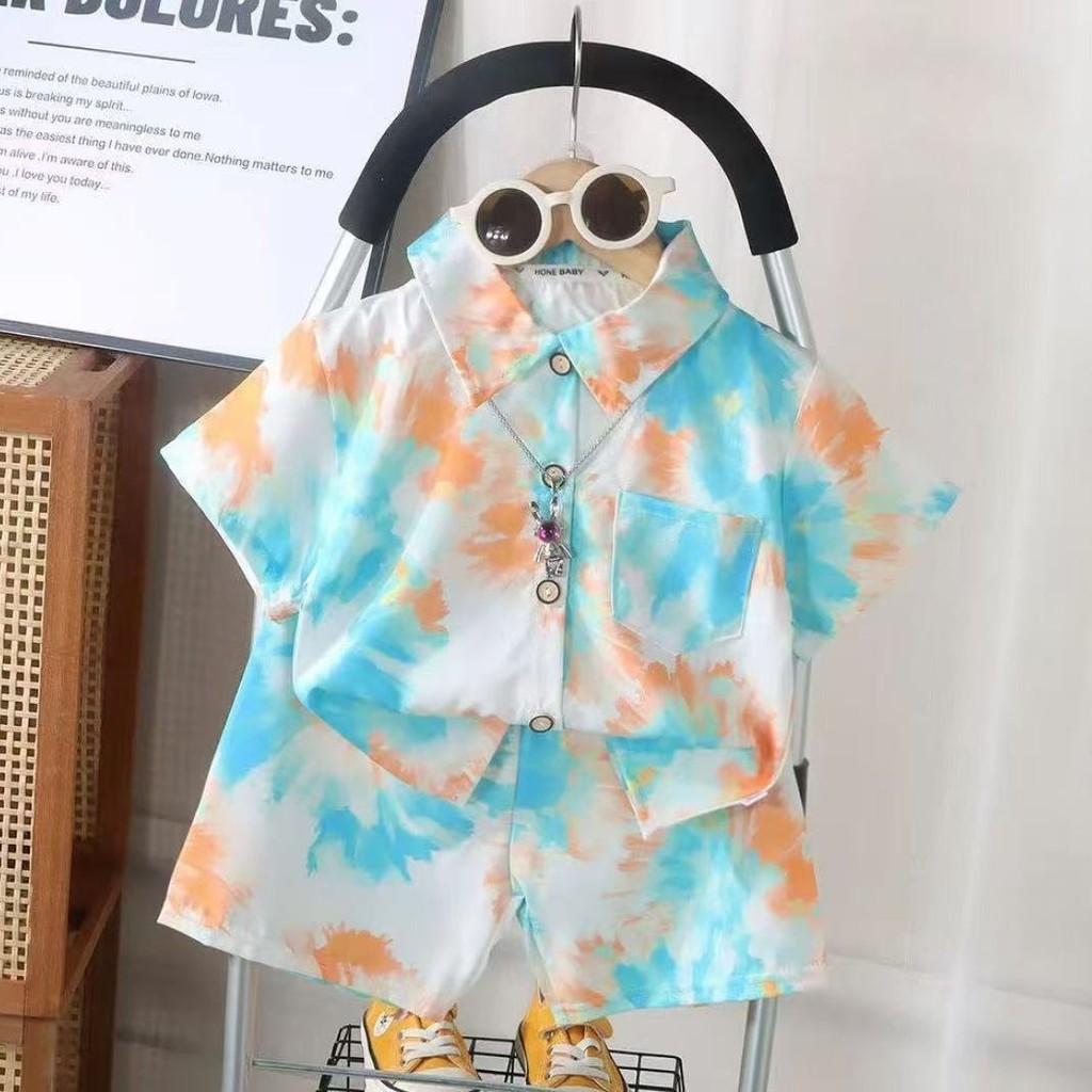 เด็กชายและเด็กฤดูร้อนบางแขนสั้นใหม่su 男童儿童夏装新款短袖衬衫套装宝中式短款套装洋气123BB