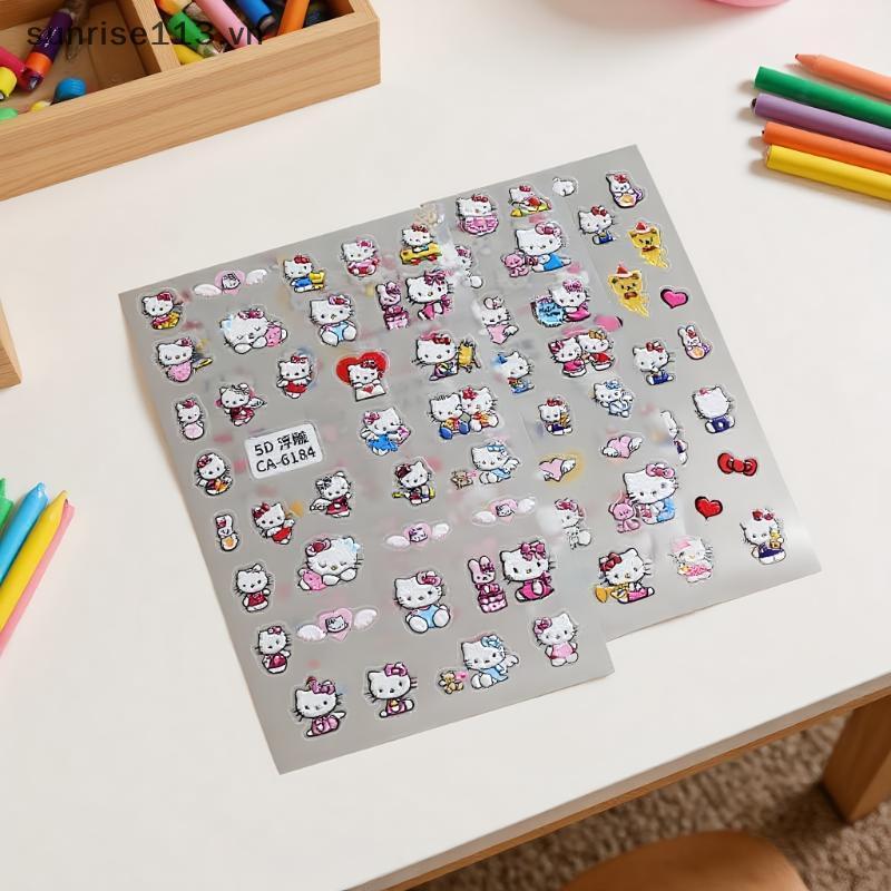 SR Beauty Nail Stier 5D การ์ตูน HelloKitty Bow Nail Art Decals Y2K Vacation Style Nails Slider .