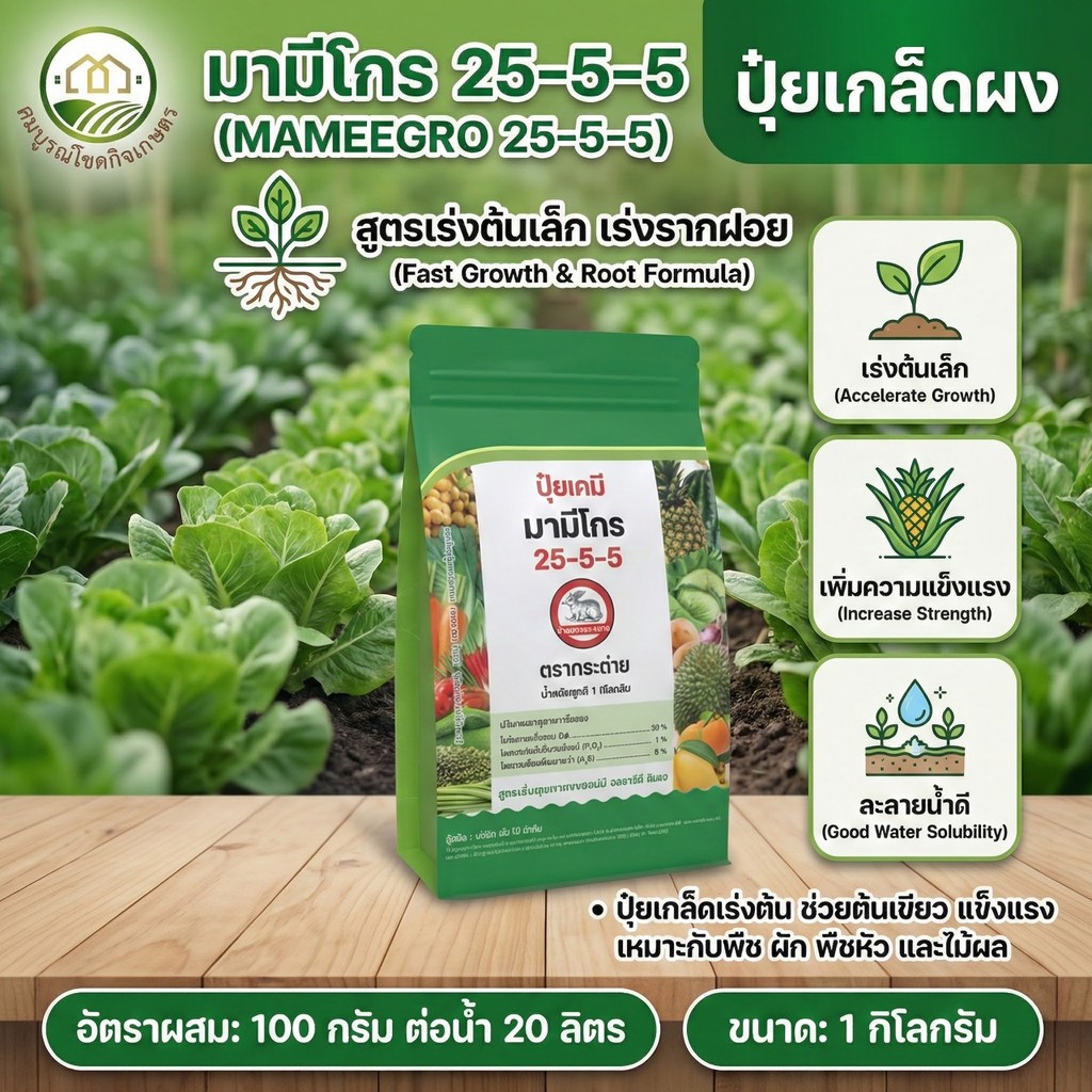 มามีโกร 25-5-5 ขนาด 1 กก ปุ๋ยเกล็ดฉีดทางใบ ปุ๋ยเกล็ดเร่งต้นพืช ฉีดพ่นได้ ฮอร์โมนพืช ใบเขียวเข้ม เร่งรากฝอย