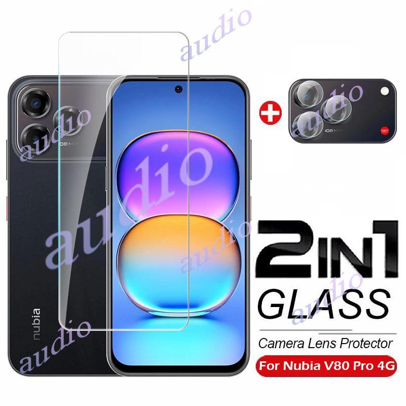Nubia V80 Pro 4G 2In1 กระจกนิรภัยแบบเต็มหน้าจอฟิล์มเลนส์กล้องสําหรับ ZTE ใบมีด V80 Pro V80Pro 4G ป้อ