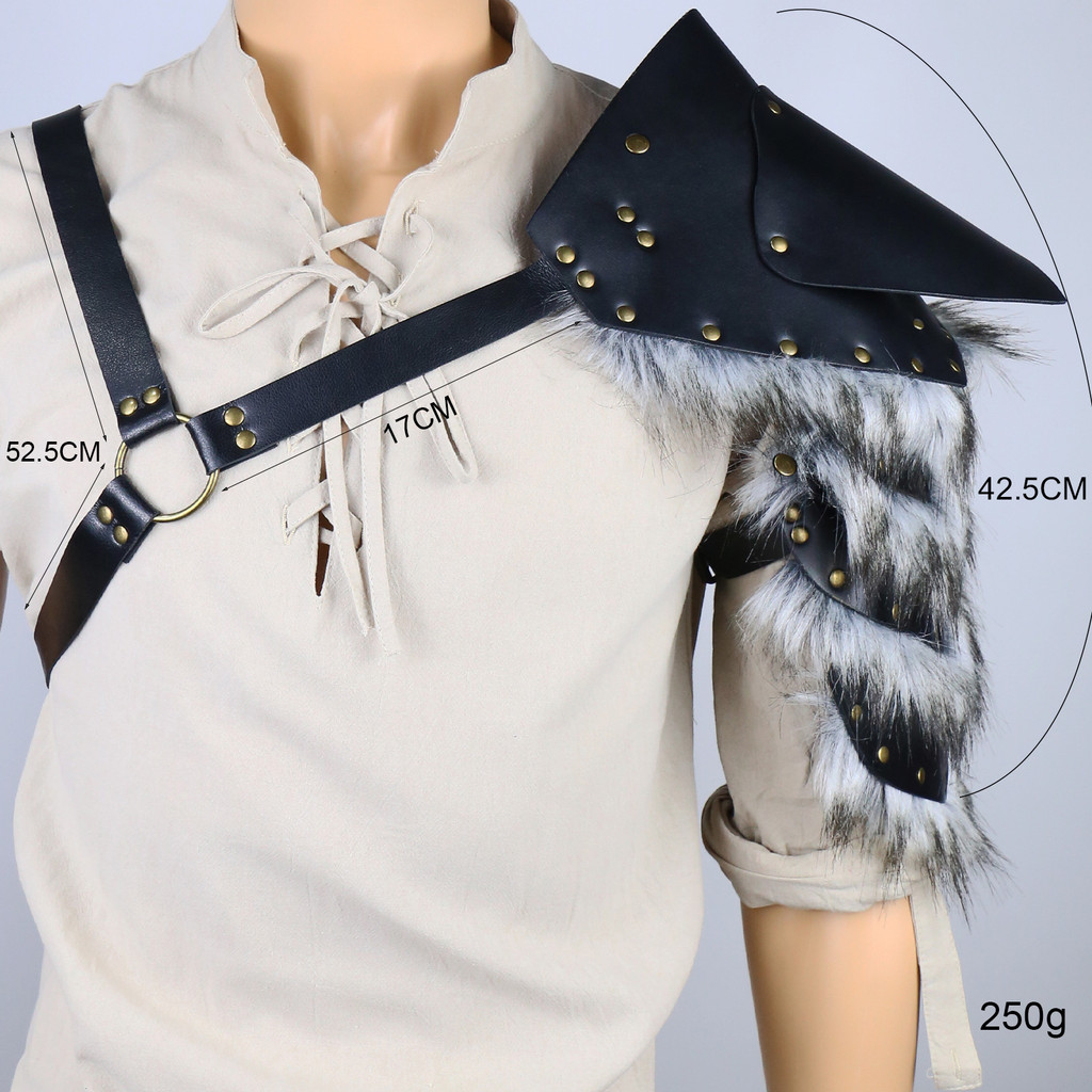 ไวกิ้งยุคกลางผู้ชาย Feather One-Shoulder Armor Strap COSPLAY ฮาโลวีน Props