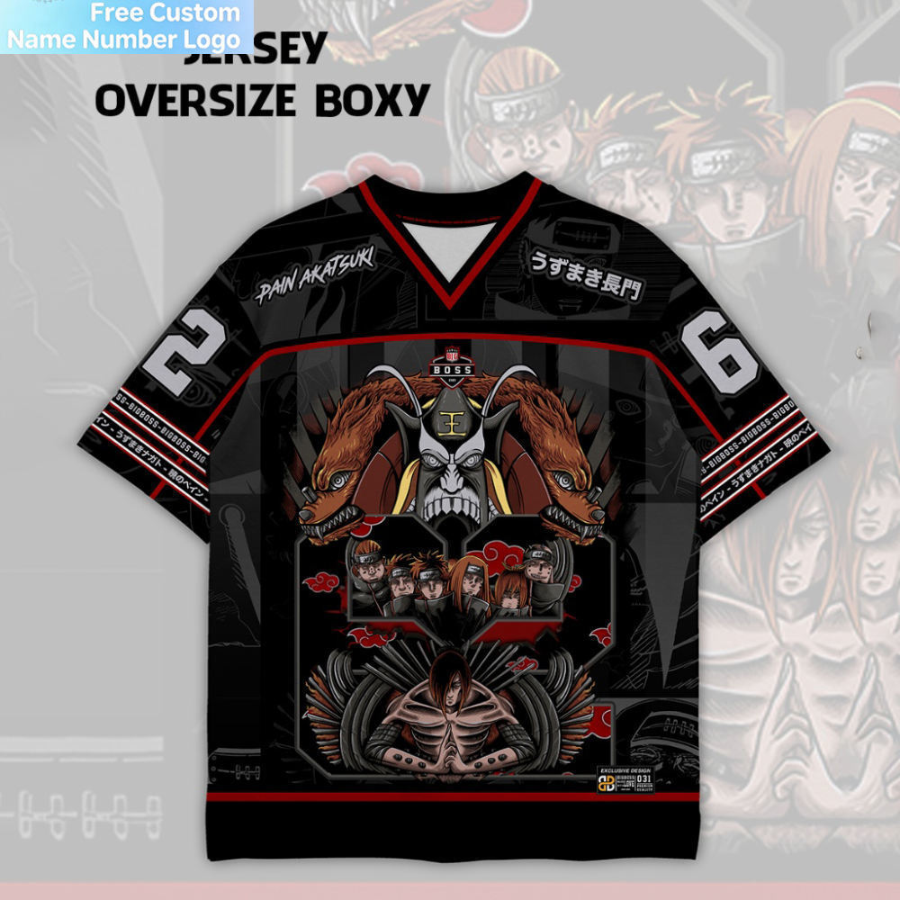 [เชือกเส้นเล็กฟรี สติ๊กเกอร์] BIGBOSS Naruto Akatsuki Anime Jersey Unisex Oversize Boxy 031 Pain