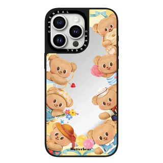 CASENEAL น่ารักเนยตุ๊กตาตุ๊กตาหมีกระจกหน้าเคสโทรศัพท์สําหรับiPhone 17 Pro Max 16 ProMax 15Pro 14 Plus 13 12 11 โทรศัพท์กันกระแทกขอบนุ่มฮาร์ดป้องกันกรณี
