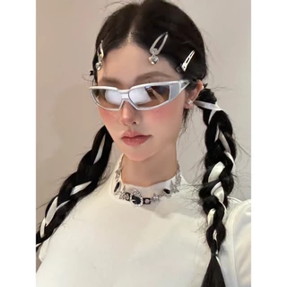 ร้านค้าไทย🔥Y2k แว่นกันแดดสีเงินเทคโนโลยีอนาคตแฟชั่นhip-hopพังก์ป้องกันรังสียูวี Unisexแว่นกันแด.COD