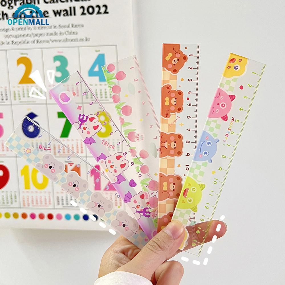 OPENMALL อินเทรนด์ Ins ไม้บรรทัดโปร่งใสความงามเครื่องเขียน Scale Creative Kawaii โต๊ะเรียนอุปกรณ์เสร