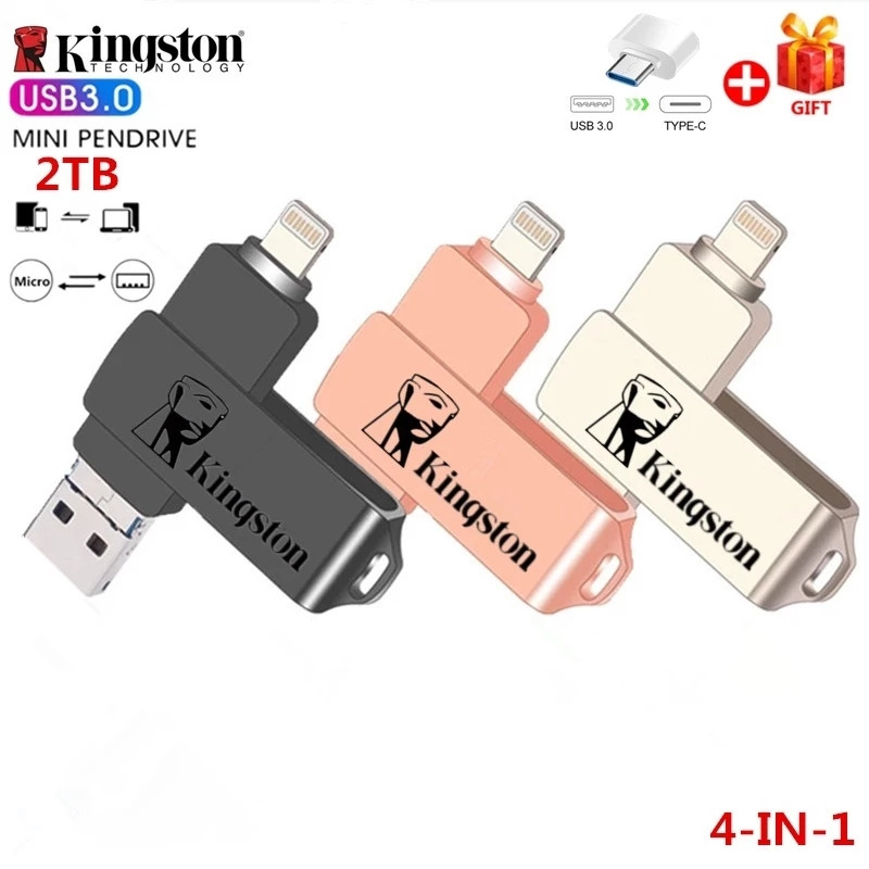 3.0 USB 2TB 4-in-1 OTG แฟลชไดรฟ์โลหะกันน้ําความเร็วสูง U-disk ระบบกันสะเทือนสําหรับ iPhone 6/7/8/X/X