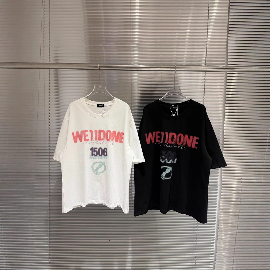 XEX3 welldone welldone Graffiti Letter 1506 พิมพ์เสื้อยืดแขนสั้นหลวมผ้าฝ้ายครึ่งแขน Un