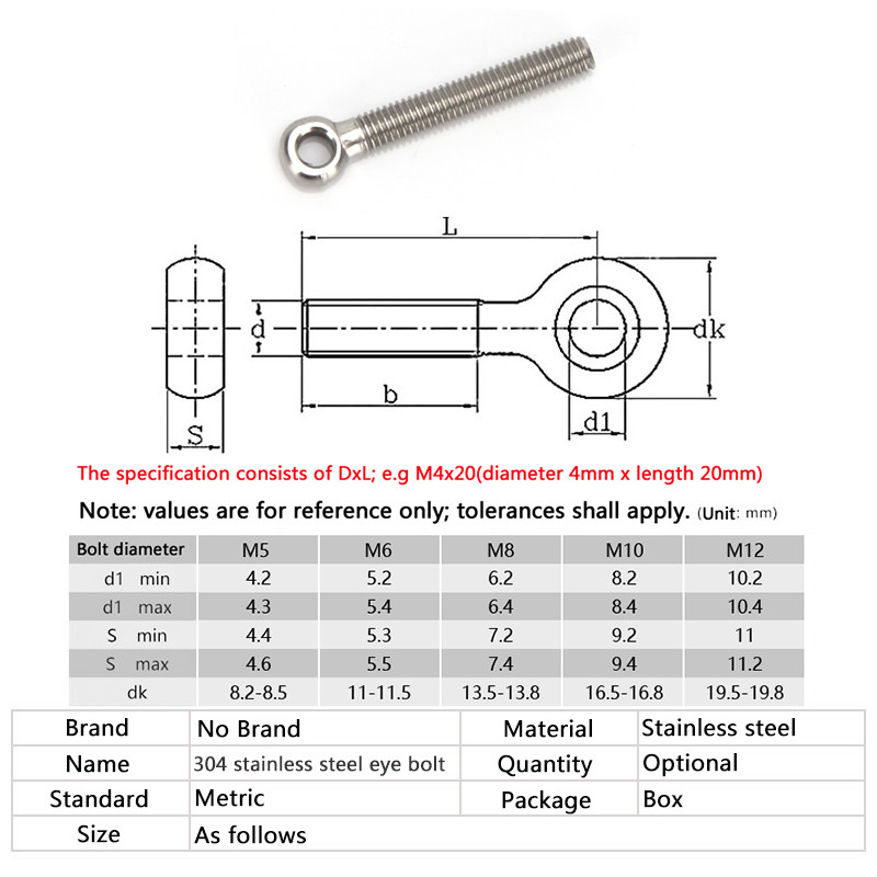 M5 M10 M8 M6 304 สแตนเลสสตีลแหวน Bolts Link Bolts Eye Bolts ความยาว 25 มม.-80 มม. EEBK
