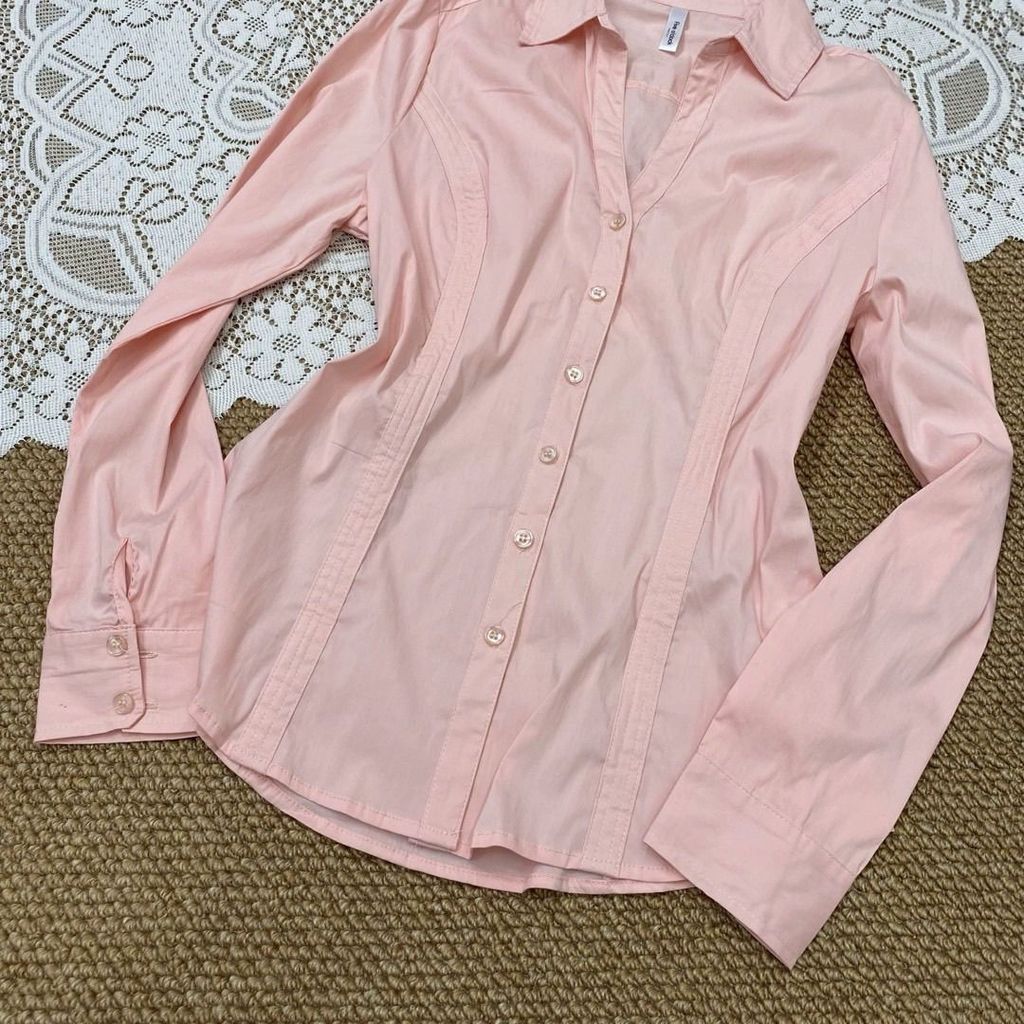 เสื้อคอปกแขนยาว y2k Retro Millennium Pure Slim-fit v การค้าต่างประเทศ Desire Top 6614 American Hot G