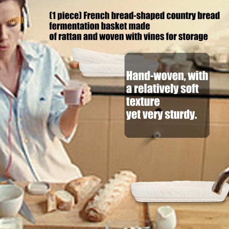 KU * Handcrafted Baguettes รูปร่างขนมปัง Proofing ตะกร้าหวายธรรมชาติห้องครัวจัดเก็บอเนกประสงค์สําหรั