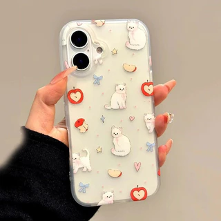 การ์ตูนลูกแมวลูกแมวน่ารักโบว์รักใสนุ่มนวล เคส iPhone 7Plus 11 16 13 15 14 12 Pro Max XR 8 7 Plus XS X Max