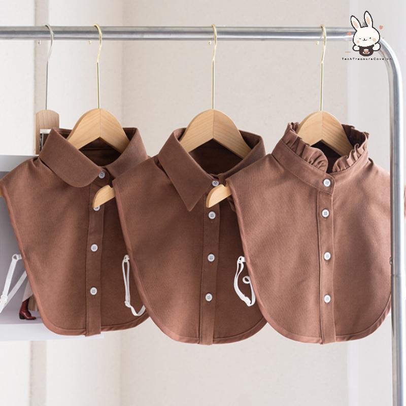 [Teh] เสื้อเชิ้ตคอปกเทียมสีน้ําตาลวินเทจสําหรับผู้หญิงอบอุ่นและมีสไตล์ที่สมบูรณ์แบบสําหรับเสื้อผ้าลํ