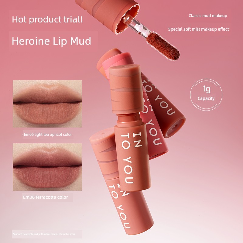 lipstick ลิป INTO YOU Heart and YOU Heroine Matte Matte Velvet ลิปสติกลิปกลอสลิปกลอสมินิลิปกลอส EM08