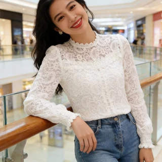 เสื้อเบลาส์แขนยาวลูกไม้ สไตล์สวยหรู สำหรับฤดูใบไม้ร่วง