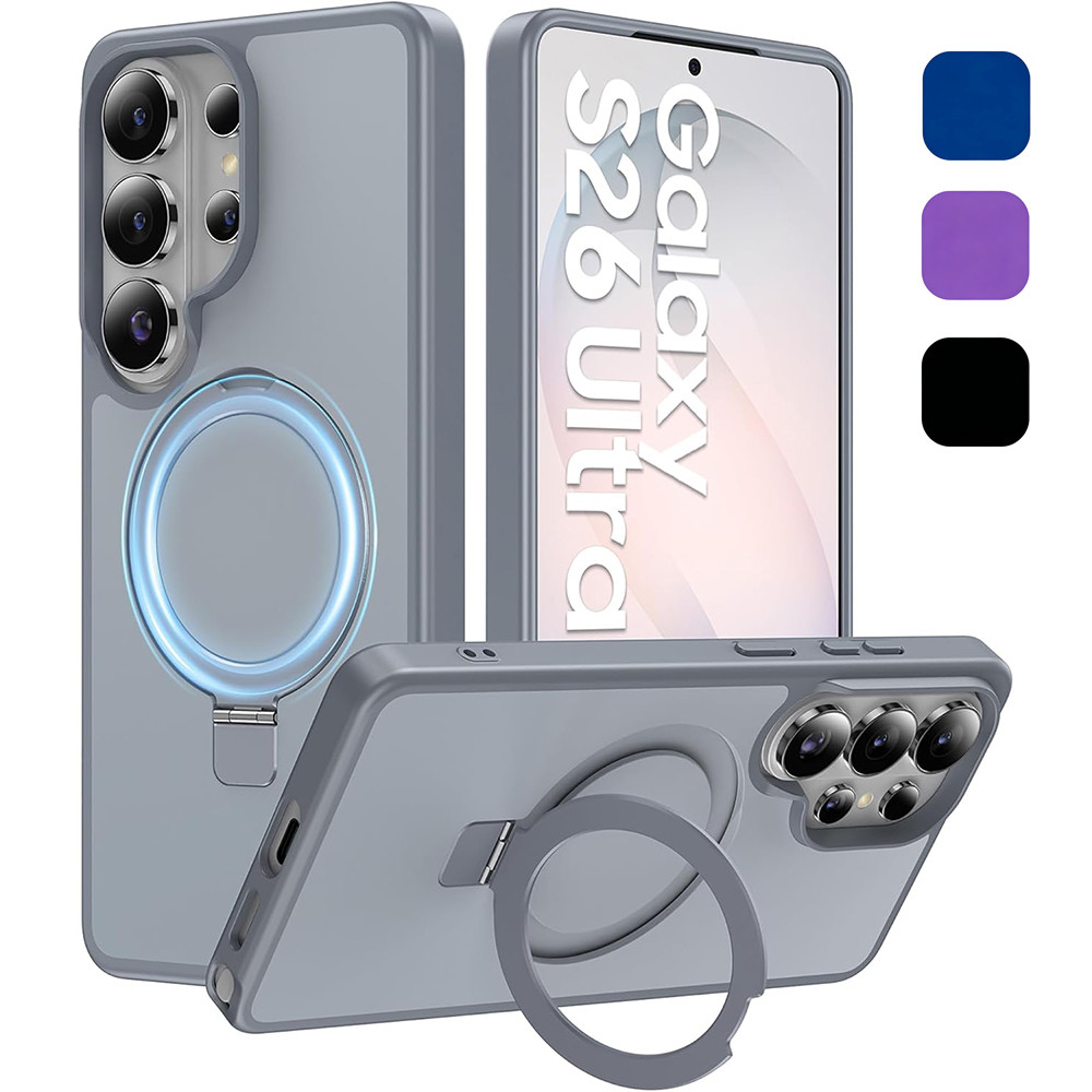 แม่เหล็กที่มองไม่เห็นขาตั้งโลหะ Slim Translucent Matte Hard PC เคสกันกระแทกสําหรับ Samsung S26 Ultra