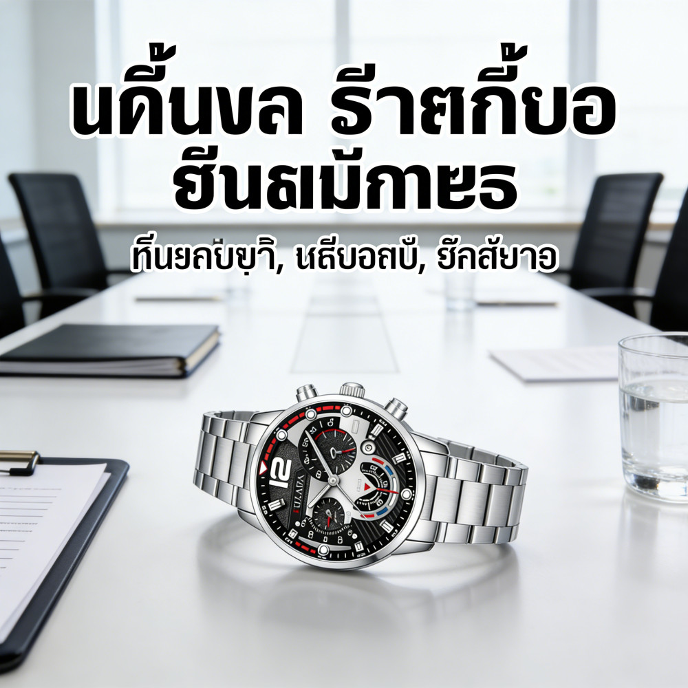 ชายแฟชั่นวงธุรกิจนาฬิกาควอตซ์สแตนเลสปฏิทินชี้นาฬิกา