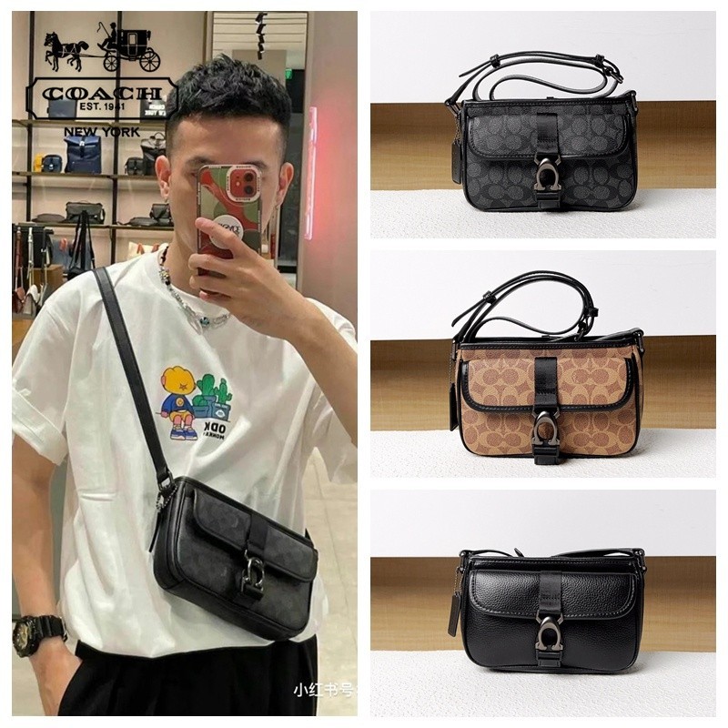 Crossbody Bag CM337 CM335 กระเป๋าสะพาย กระเป๋าผู้ชาย ลายพิมพ์คลาสสิก หนังแท้ พลิกปก 95D7J