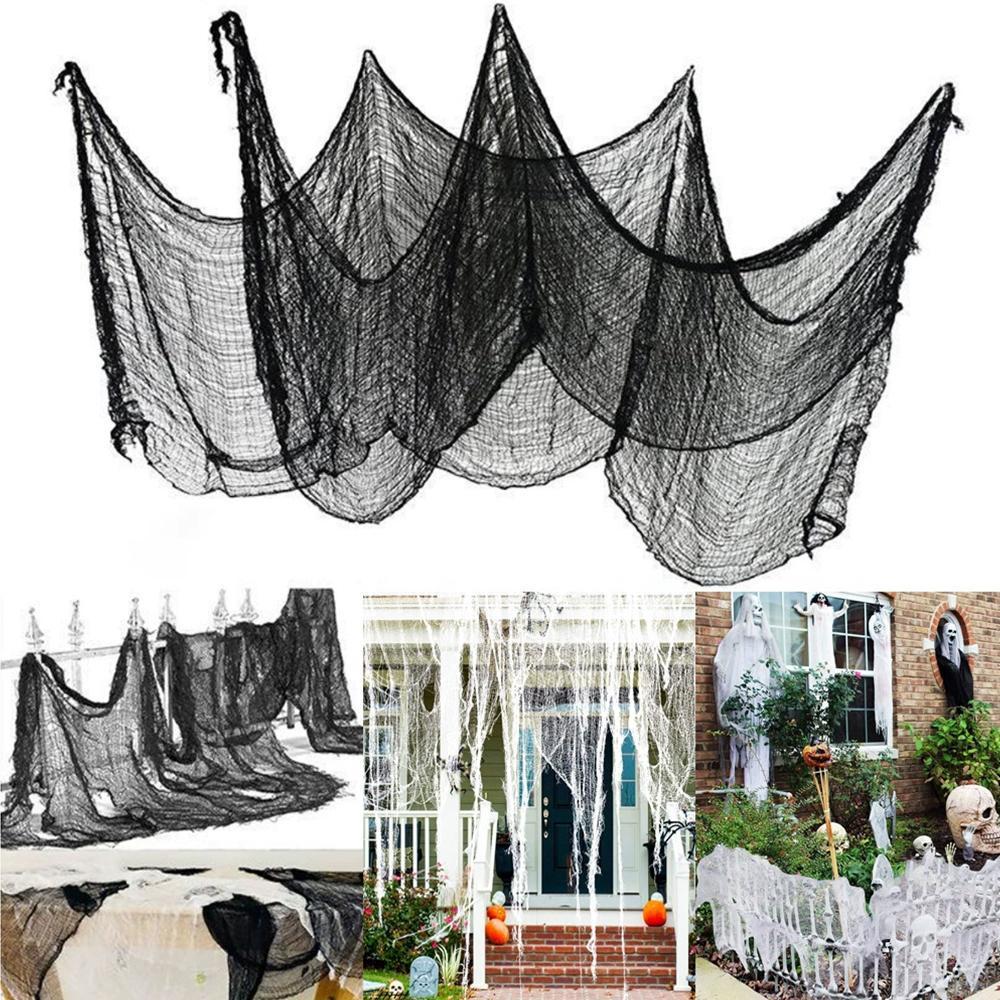 Spider Web Haunted Halloween Home Party Bar สยองขวัญตกแต่งอุปกรณ์ประกอบฉากสีดําผ้า Creepy Decor R7b6