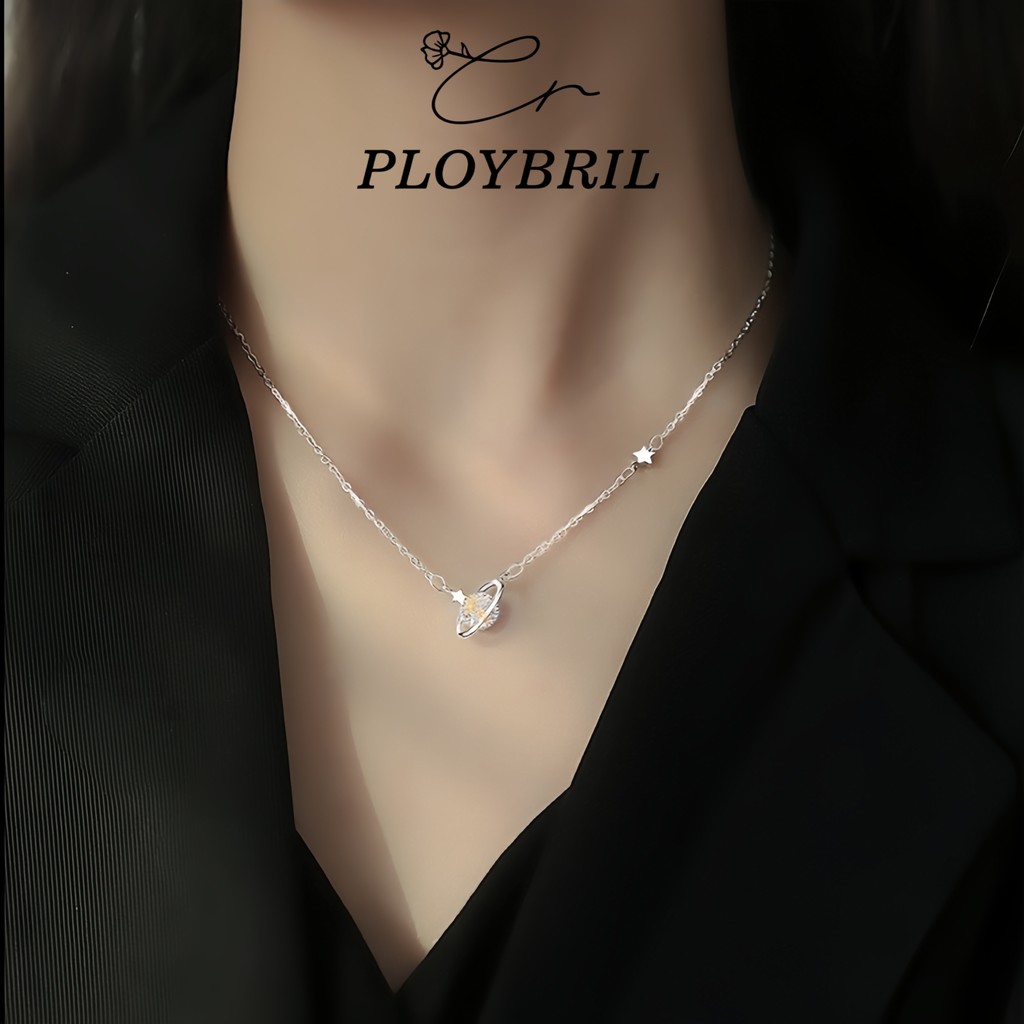 PLOYBRIL  shiny planet necklace สร้อยคอจี้ดาวเสาร์ชุบทองคำขาว เหมาะสำหรับคนแพ้ง่าย X020