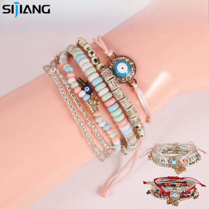 XIJIANG สร้อยข้อมือสไตล์ชาติพันธุ์ย้อนยุคหลายชั้นสําหรับผู้หญิงเหมาะสําหรับลุคทุกวันหรือเหตุการณ์พิเ