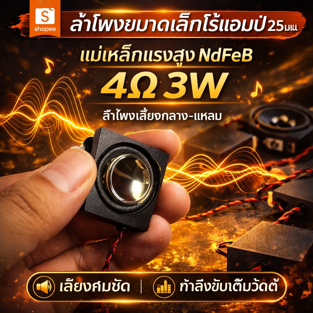 ดอกลำโพงขนาดเล็กไร้แอมป์ 25มม. แม่เหล็กแรงสูง NdFeB 4Ω3W ลำโพงเสียงกลาง-แหลม สำหรับทีวี/โปรเจกต์ DIY