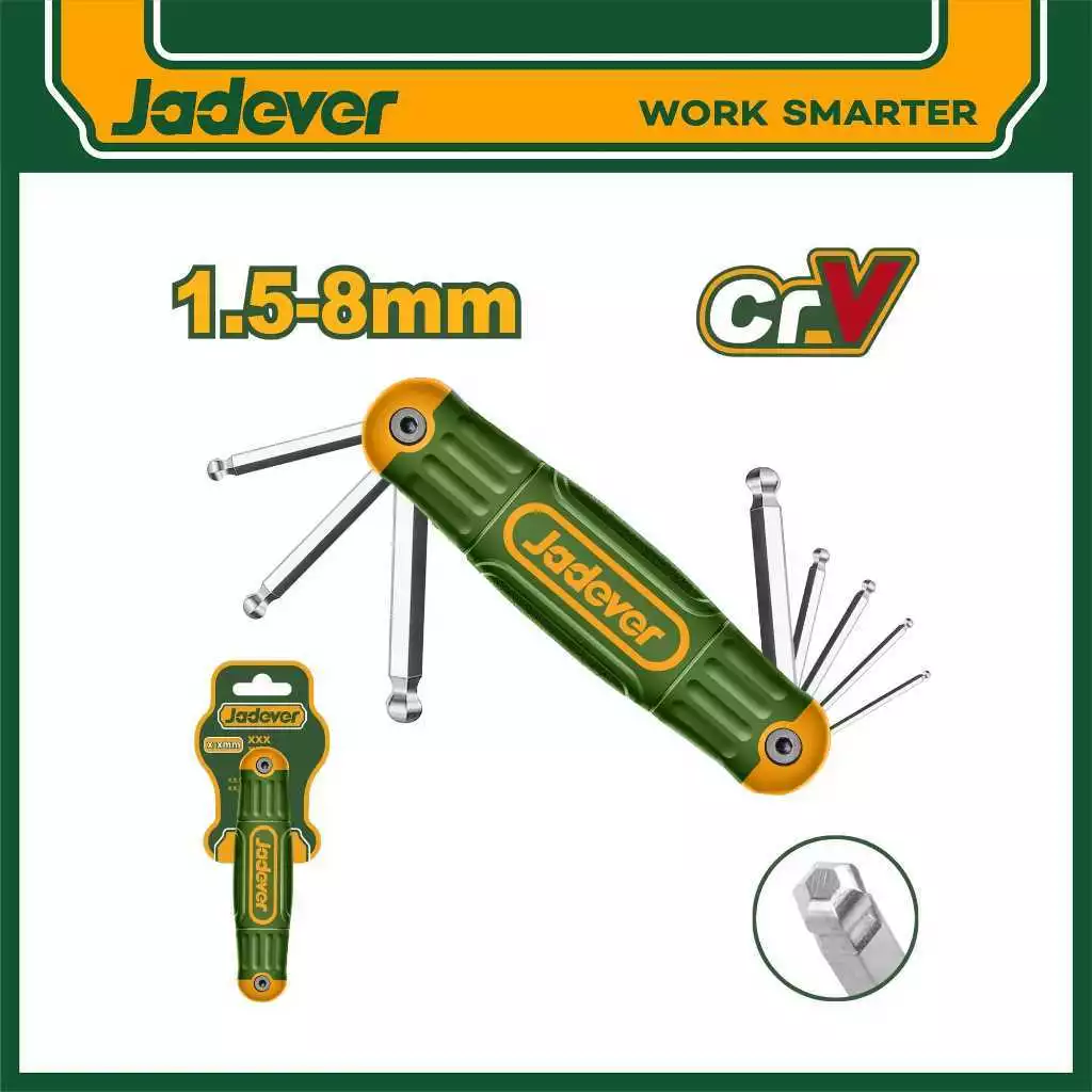 JADEVER ตลับกุญแจหกเหลี่ยมหัวบอล 8 ตัวชุด รุ่นJDHK2281 ชุดประแจหกเหลี่ยม ประแจแอลหัวบอล กุญแจหกเหลี่ยมชุด ชุดประแจพับ thumbnail 3