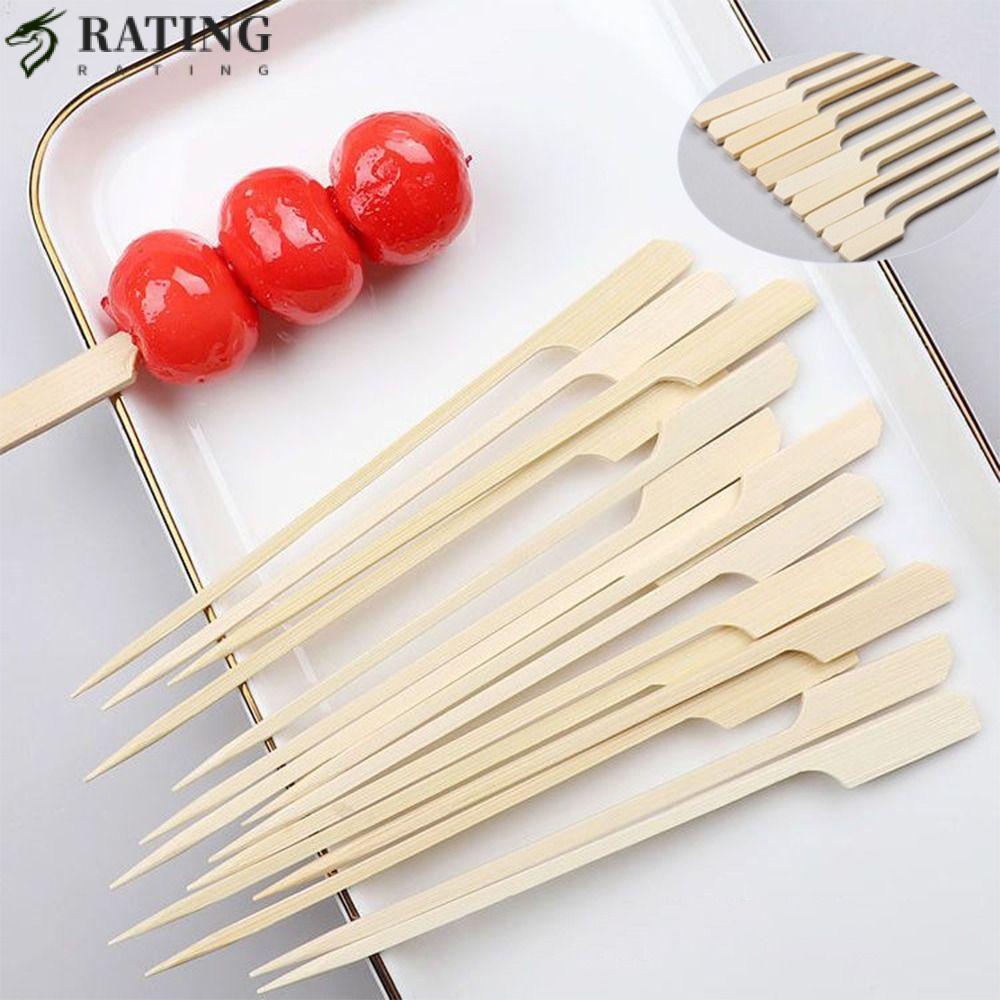 RATIN 100 ชิ้นไม้บาร์บีคิว Skewers, Camping Party ไม้ไผ่ทิ้ง Sticks, แบบพกพา Party BBQ เครื่องมือ Di