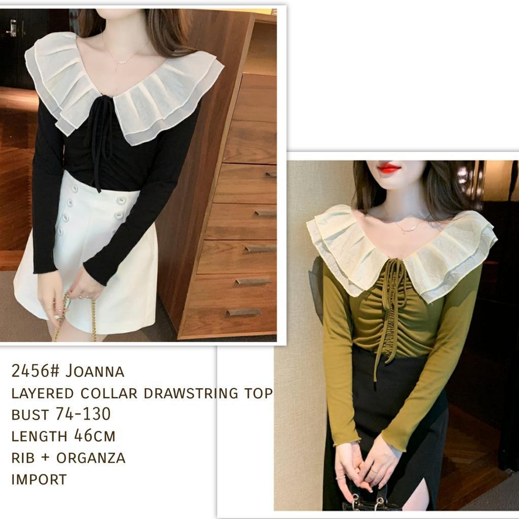 YR 3M BLOUSE 2456 TM THREE M JONNA LAYERED COLLAR DRAWSTRING TOP PREMIUM BLOUSE