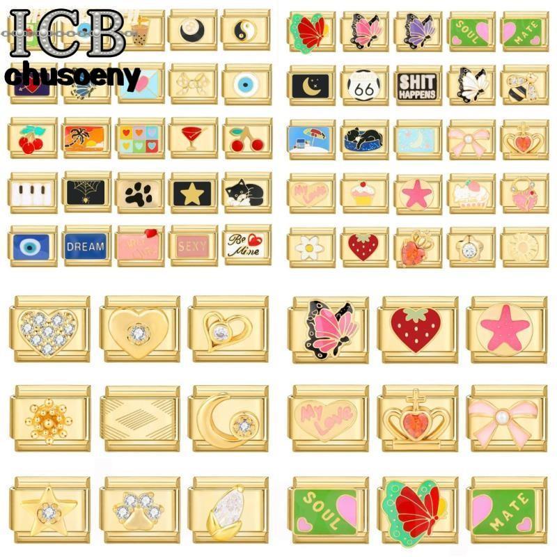 Golden Drip Module Italian Links Fit 9mm Bracelet Making DIY Love Butterfly Flowers Charm Bracelet Link Accessories Retro Module Bracelet Accessories