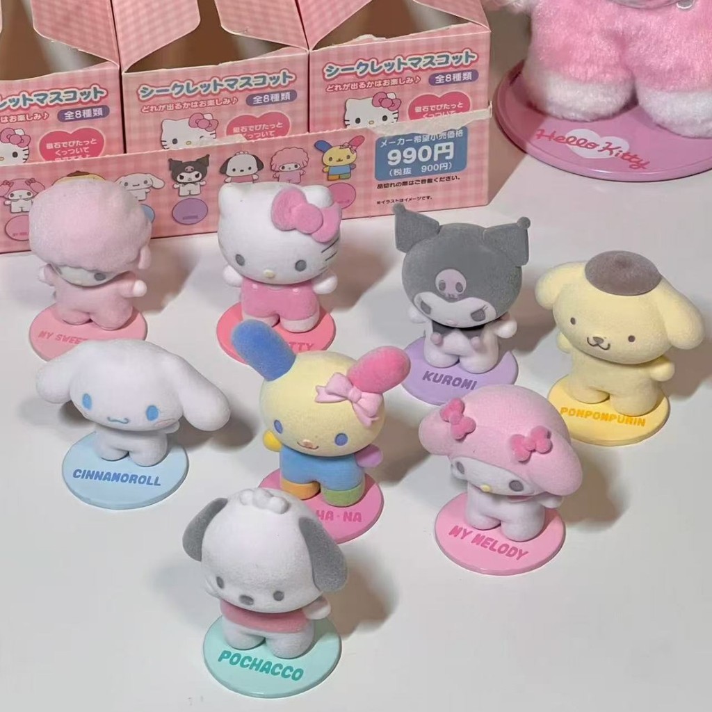 Sanrio Flocking ตุ๊กตาแม่เหล็ก Kuromi Hello Kitty Cinnamoroll อะนิเมะตัวเลขการกระทําเครื่องประดับตกแต่งบ้านของเล่นของขวัญ