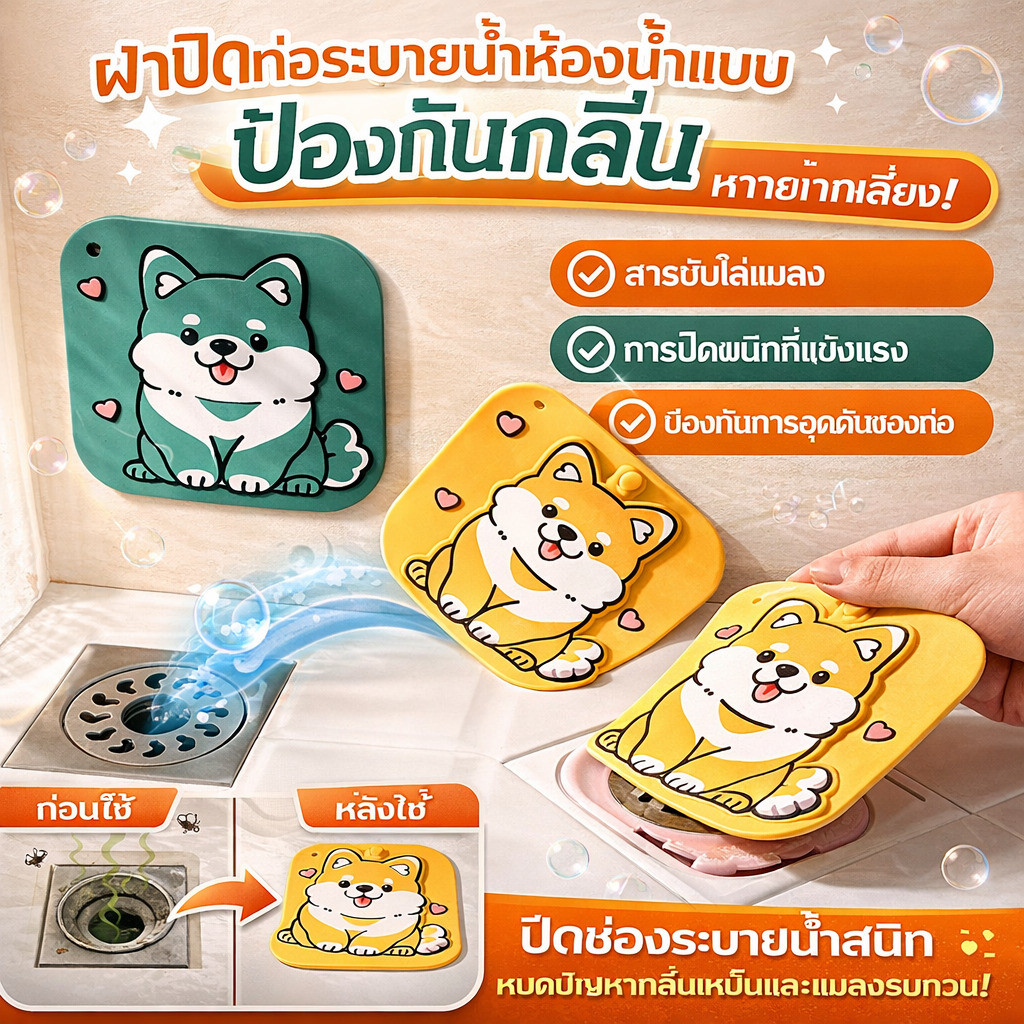 🎁ซื้อ 1 แถม 1🔥【🛁กันแมลง กันกลิ่น】ฝาปิดป้องกันกลิ่น สองในหนึ่งเดียว ปิด ท่อระบายน้ำชั้น ท่อระบายน้ำ ดับกลิ่น แผ่นซิลิโคน ปะเก็น