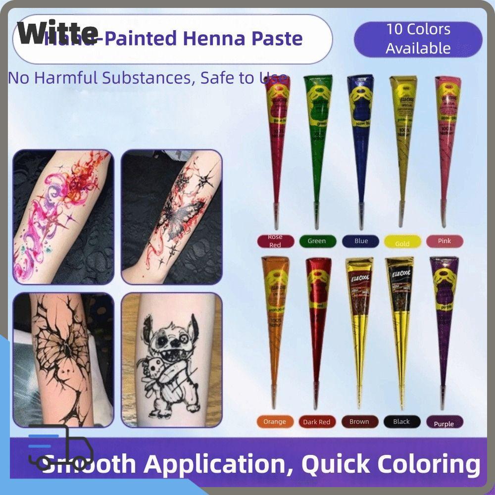 WITTE Henna Paste Cone, Easy-To-Use Black Brown Henna Tattoo Cream, Tattoo Cream ชั่วคราวกึ่งถาวร Me