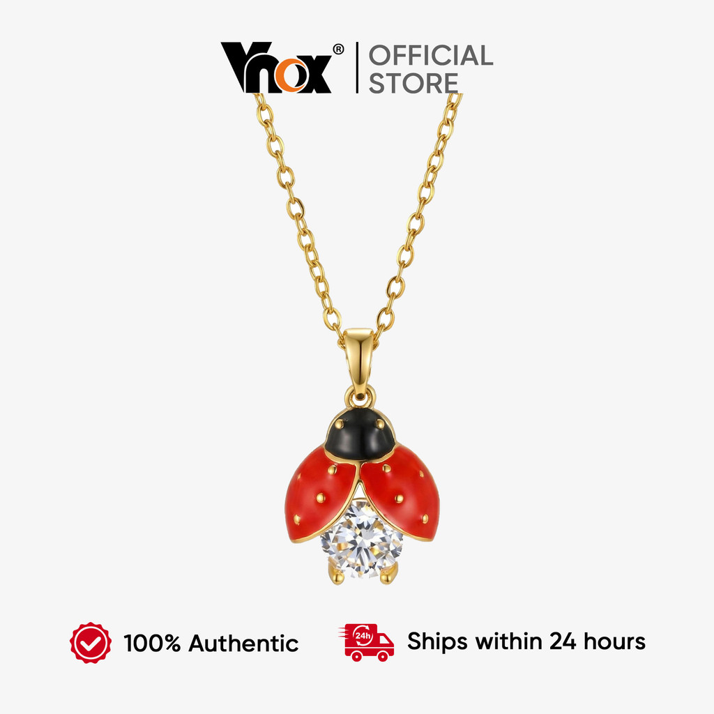 VNOX วีน็อกซ์ เพทายด้วงสีแดง สร้อยคอมากความประณีต สำหรับผู้หญิง