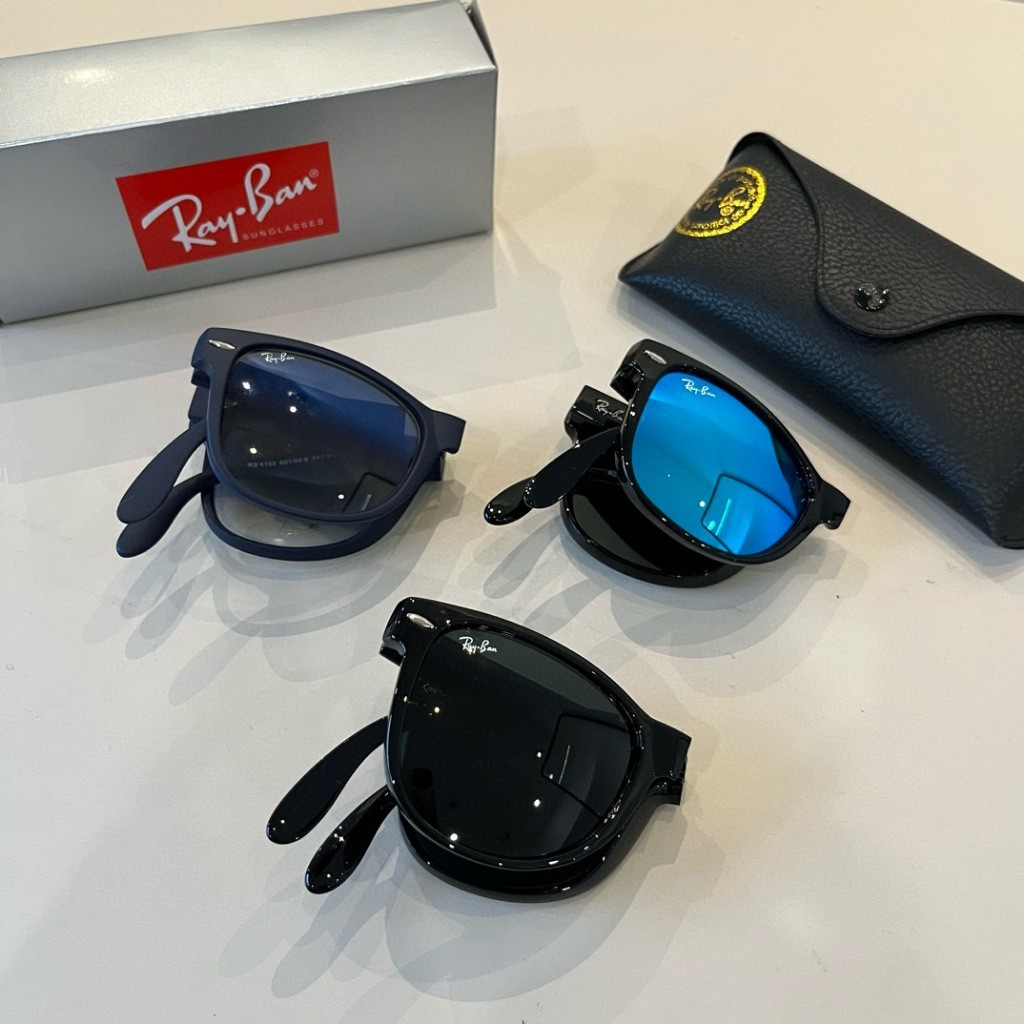 R RAYBAN แว่นกันแดดแบบพับได้ RB4105 เลนส์แก้ว 54 มม. ผู้ชายผู้หญิงแว่นตาลําลอง CP
