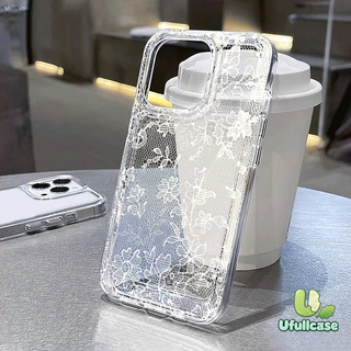 สำหรับIPhone 17 16 15 13 11 Air 12 14 Pro Max X XR 14 7 16 15 8 Plus SE เคสใส ลายดอกไม้วินเทจสีขาวฮิต