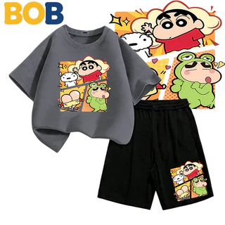 【จัดส่งไทย】2ชิ้น ชุดแฟชั่นเด็ก ชินจัง Shinchan ลายการ์ตูน NASA เสื้อยืดแขนสั้น+กางเกงขาสั้น สำหรับเด็กอายุ 1-14ปี#132