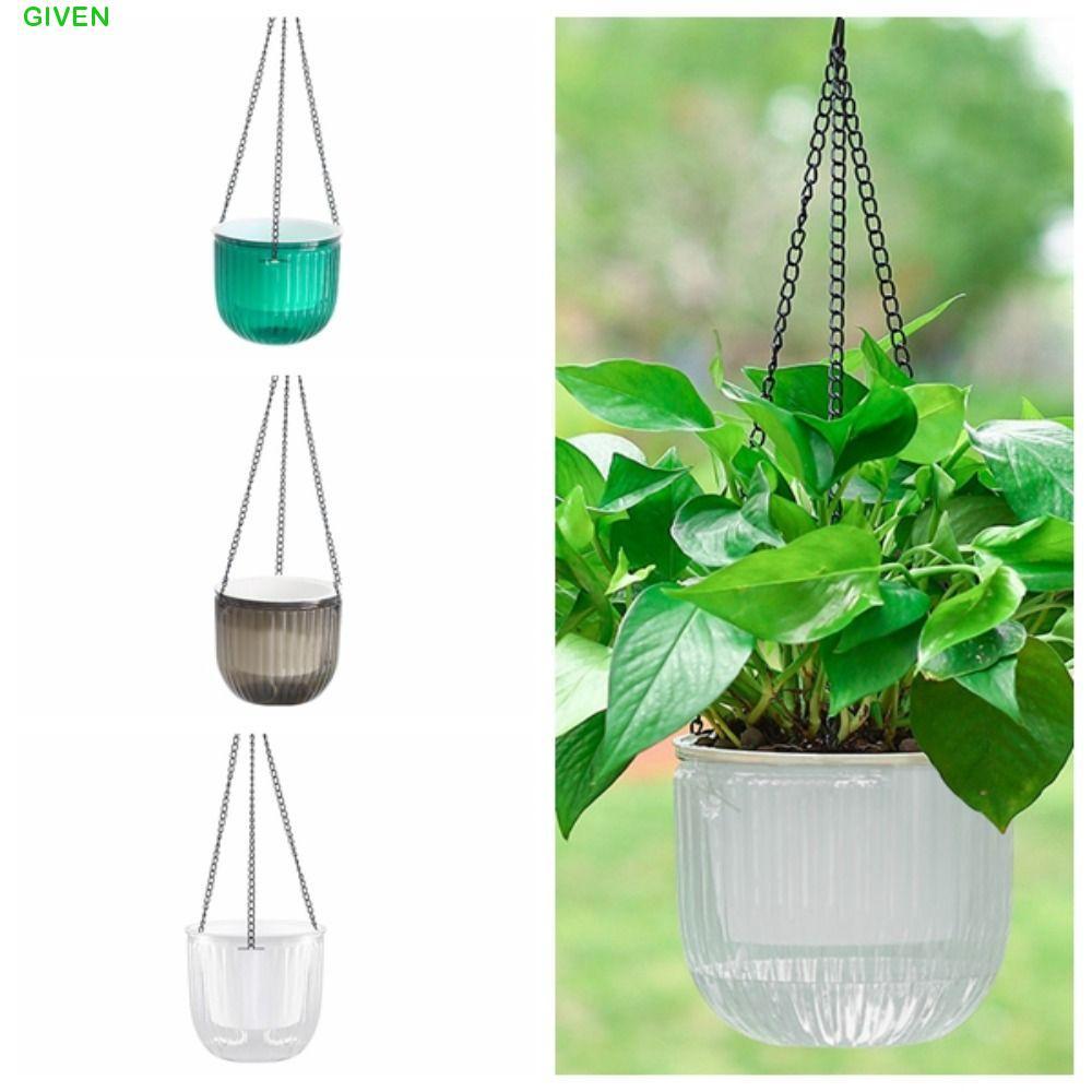 GIVEN กระถางดอกไม้, พืชหม้อแจกัน Hydroponics, ตะกร้าแขวนโปร่งใส Self Absorbing Water Soil Culture กร
