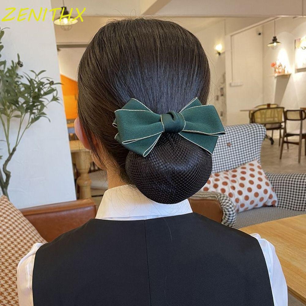 ZENITHX Bowknot Spring Clip, Ribbon Korean Style Bun Snood, Sweet Hair Accessories Headwear Hairpin 
