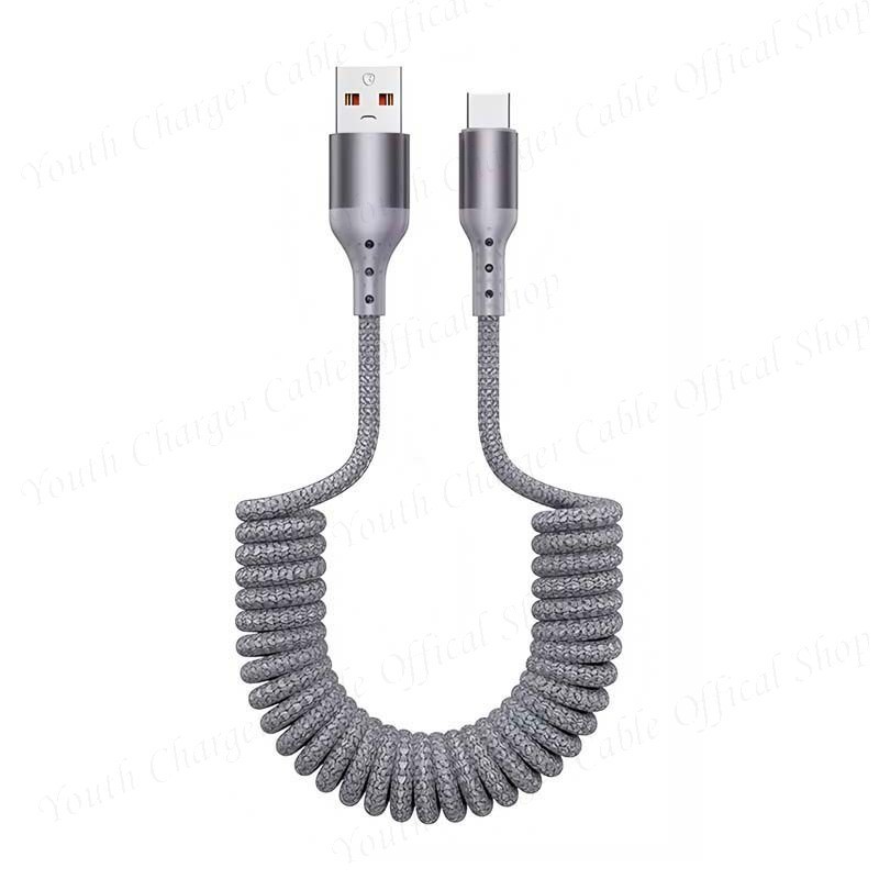ข้อศอกสเตอริโอ USB/Type C ถึง Type C ฤดูใบไม้ผลิ Telescopic Data CABLE 100W Super Fast สายชาร์จไนลอนถักรถสายชาร์จสําหรับ IOS/Type C ราคา ถูกที่สุด ดีลบีเคเค แกลเลอรีภาพที่ 9