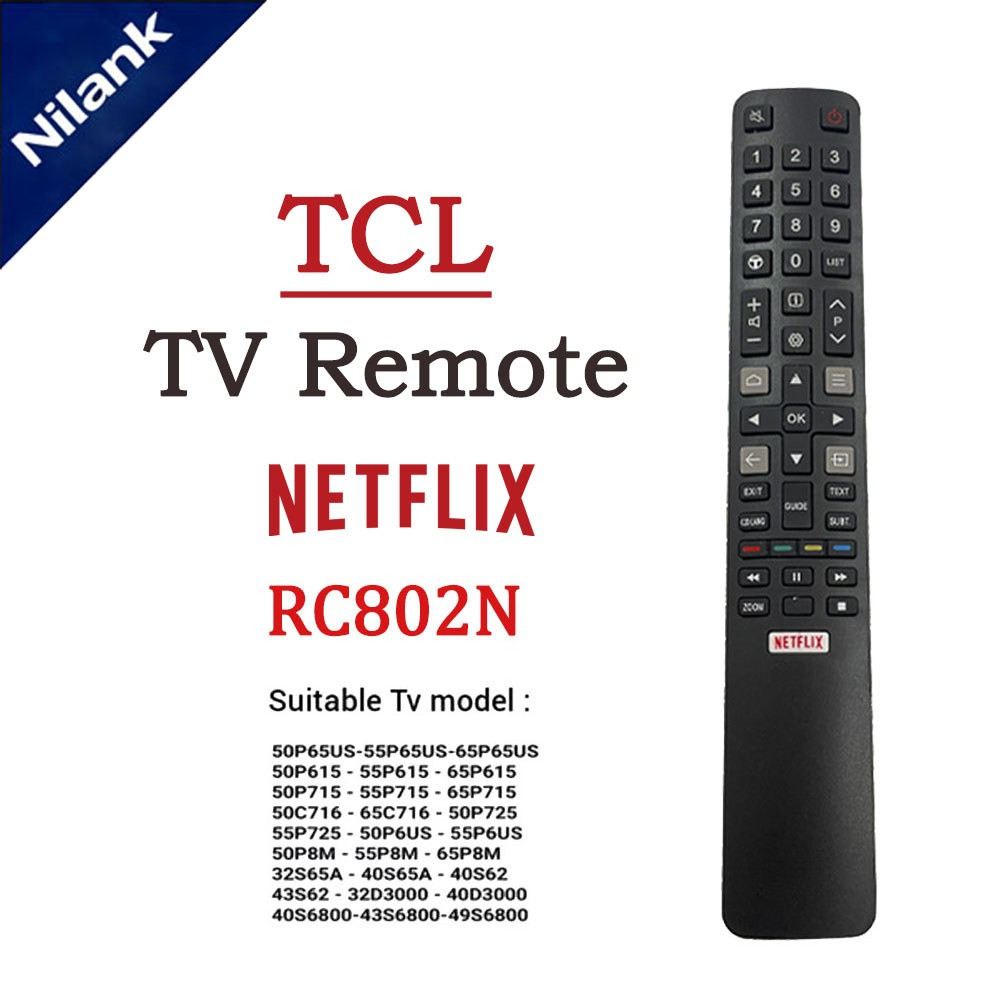 NiLANK เหมาะสําหรับ TCL LCD TV รีโมทคอนโทรล RC802N YAI1 RC802N YAI4 49C2US 65C2US 75C2US 43P20US 50P20US 55P20US 60P20US 65P20US 65P20US