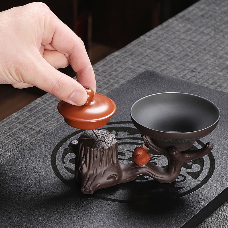 紫砂茶漏托架创意茶宠摆喜上枝头茶漏底座功夫茶道配盖置支架20260305Purple Clay Tea Strainer Stand, Creative Tea Pet, "Happiness on 