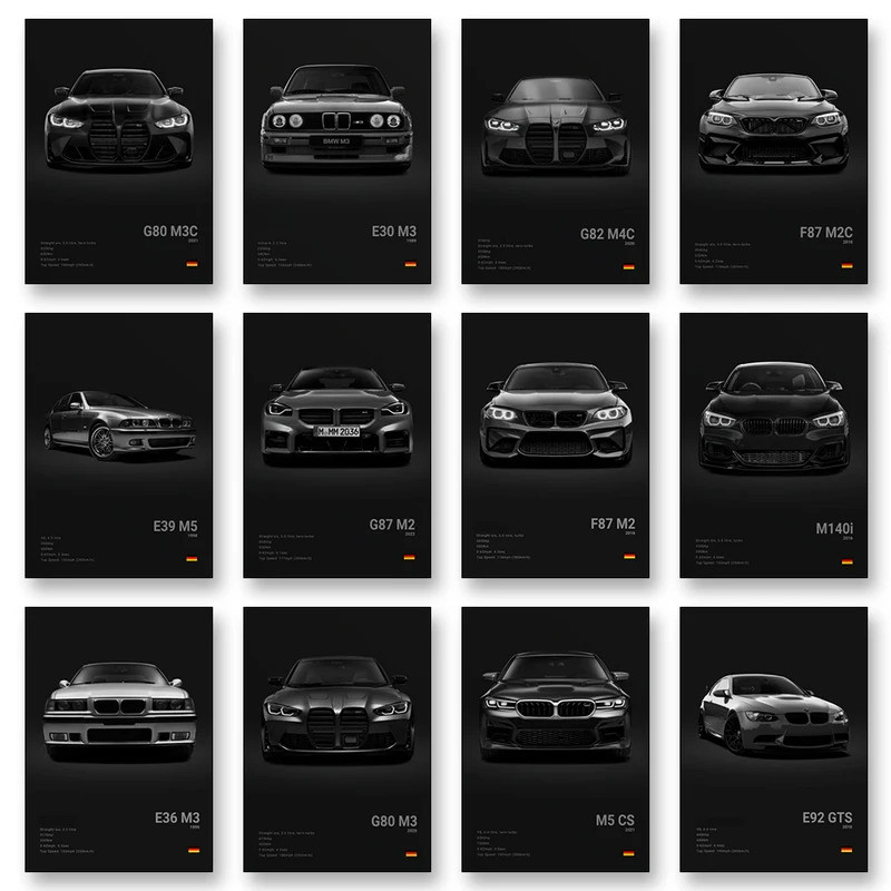 2-A1 รถที่มีชื่อเสียง G80 M3C ผ้าใบ Wall Art พิมพ์โปสเตอร์ E30 M3 Z8 ตกแต่งภาพจิตรกรรมฝาผนัง Modern 