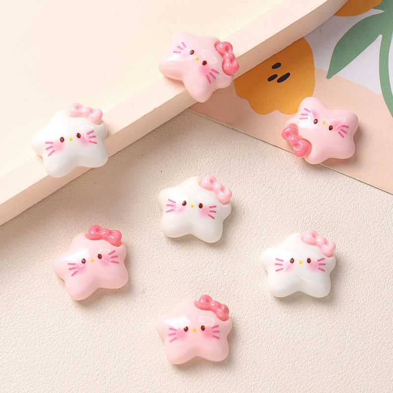 ของประดับเรซิ่น 3D ขนาดเล็ก 30 ชิ้น สีชมพู การ์ตูนโบว์ ดาว และลูกแมว สำหรับงานฝีมือและตกแต่งสมุดภาพ