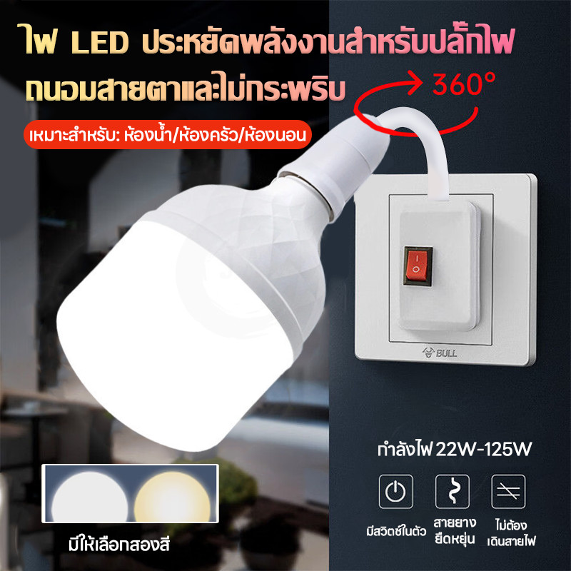 หลอดไฟ LED โคมไฟกลางคืน LED หมุนได้ 360° หลอดไฟ ประหยัดไฟแบบวอร์ม/สีขาว โคมไฟข้างเตียง โคมไฟติดผนัง สวิตซ์ปลั๊ก